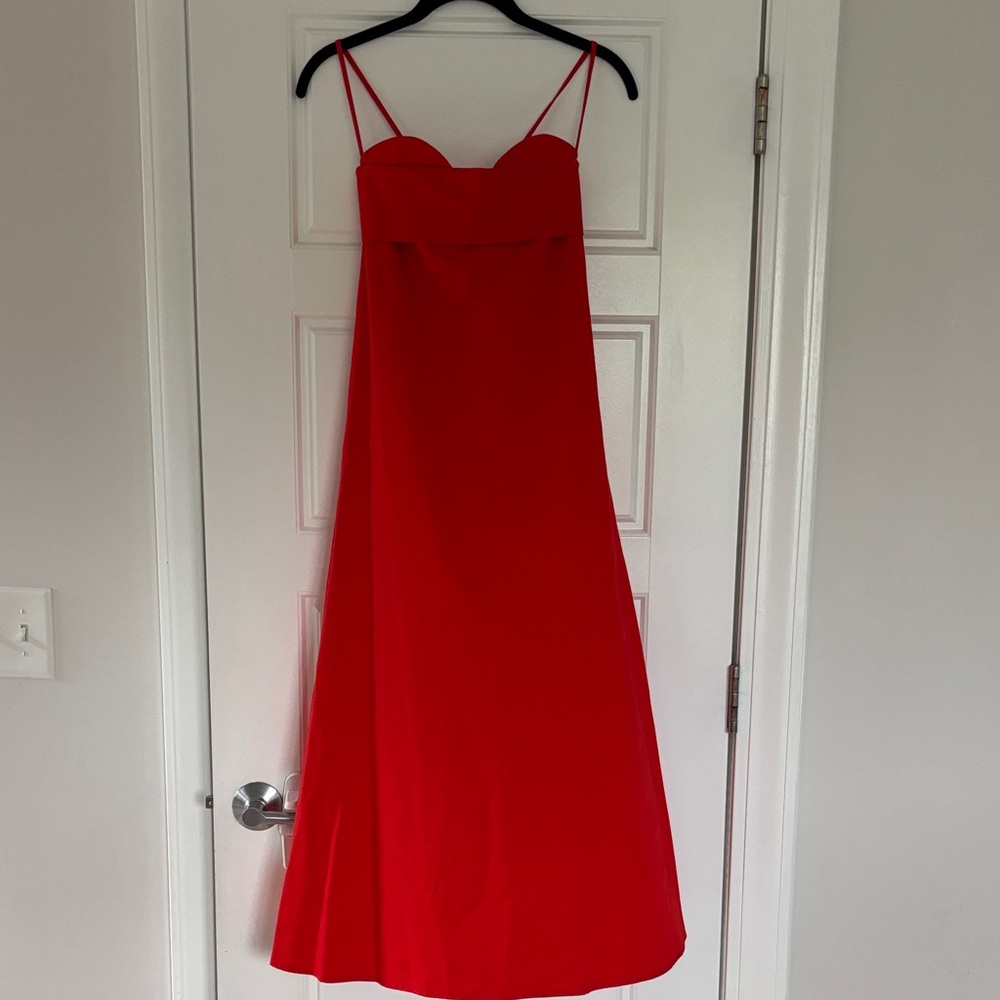 Red Midi Dress with Spaghetti Straps - Picture 2 of 4